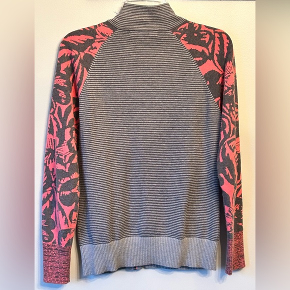 Title Nine Gray Striped with Pink Zip-Up Sweater - Picture 2 of 2